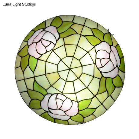 Tiffany Stained Glass Flush Ceiling Light For Bedroom - Bowl Shaped Flushmount Lighting