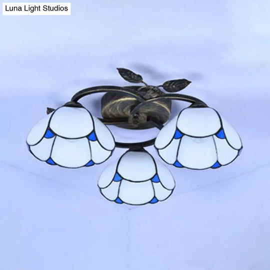 Tiffany Stained Glass Geometric Ceiling Light - Bronze Flushmount With 3 Lights