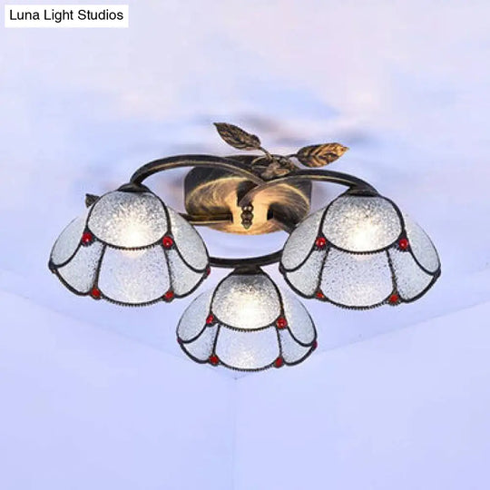 Tiffany Stained Glass Geometric Ceiling Light - Bronze Flushmount With 3 Lights / Diamond