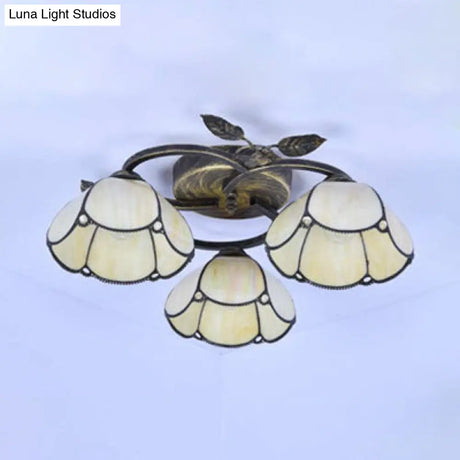 Tiffany Stained Glass Geometric Ceiling Light - Bronze Flushmount With 3 Lights