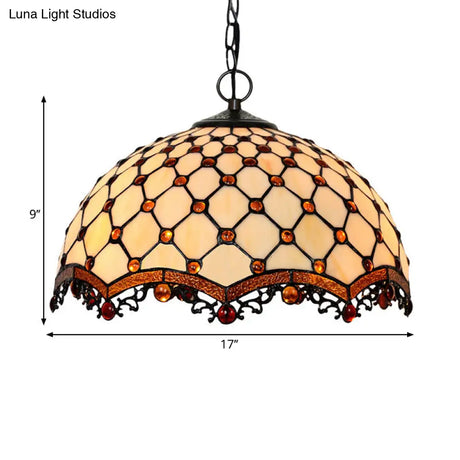 Tiffany Stained Glass Scalloped Pendant Ceiling Light For Dining Room