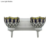 Tiffany Stained Glass Wall Sconce With Blue Gem Decoration 2 Lights