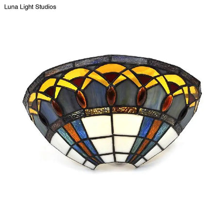 Tiffany Stained Glass Wall Sconce With Jewelry Accents - Bowl Mount 1 Light