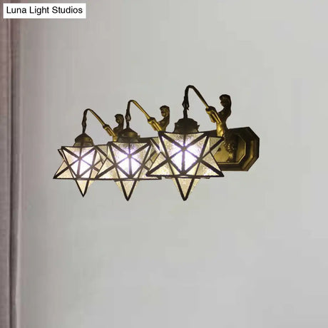 Tiffany Star Clear Dimple Glass Wall Sconce Light With Mermaid Backplate - 3 Heads