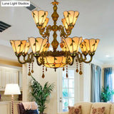 Tiffany Style Agate Leaf Chandelier In Antique Art Glass - 7/9/13 Lights Beige Ideal For Hotels