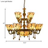 Tiffany Style Agate Leaf Chandelier In Antique Art Glass - 7/9/13 Lights Beige Ideal For Hotels