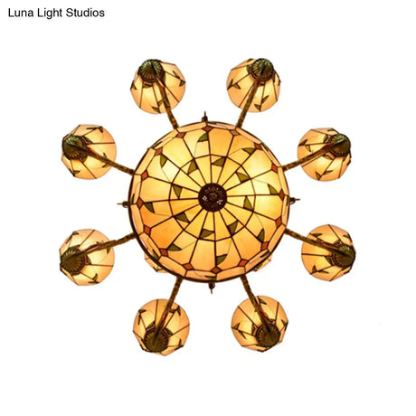 Tiffany Style Agate Leaf Chandelier In Antique Art Glass - 7/9/13 Lights Beige Ideal For Hotels