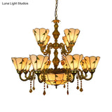 Tiffany Style Agate Leaf Chandelier In Antique Art Glass - 7/9/13 Lights Beige Ideal For Hotels