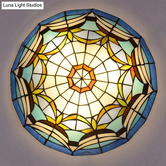 Tiffany Style Art Glass Dome Flush Ceiling Light For Bedroom