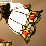 Tiffany Style Art Glass Pendant Chandelier With Floral Design & Bronze Finish For Bedroom - 3/6/8