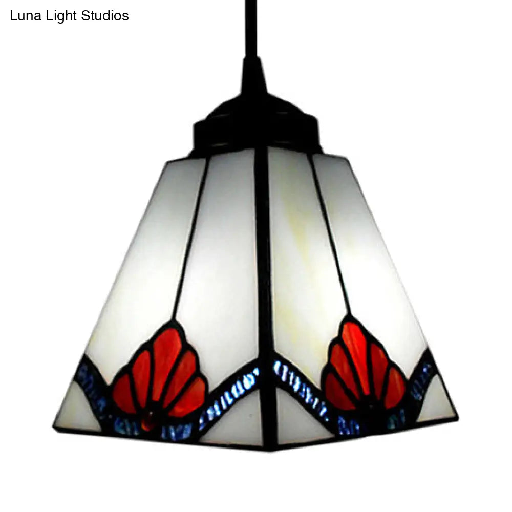 Tiffany-Style Black Glass Pendant Light - Magnolia/Shell Hanging Lamp
