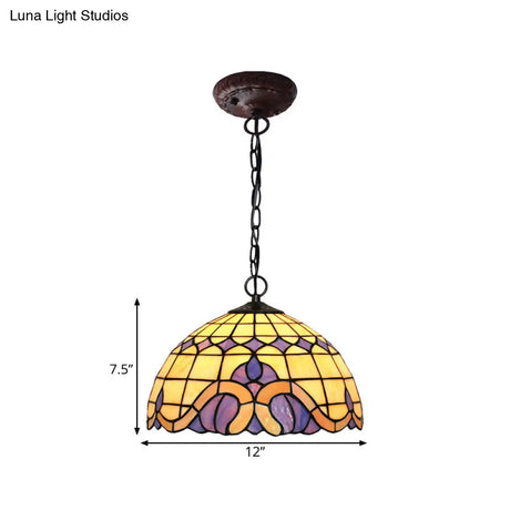 Tiffany-Style Blue Stained Glass Domed Drop Pendant - 12’/16’ Sizes Coffee Chandelier Light For