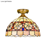 Tiffany Style Bowl Shell Ceiling Lamp - Handcrafted Brass Flush Mount
