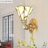 Tiffany Style Cone/Bowl/Flower Cut Glass Wall Sconce Light - 1 For Bedroom Beige/Yellow/Orange