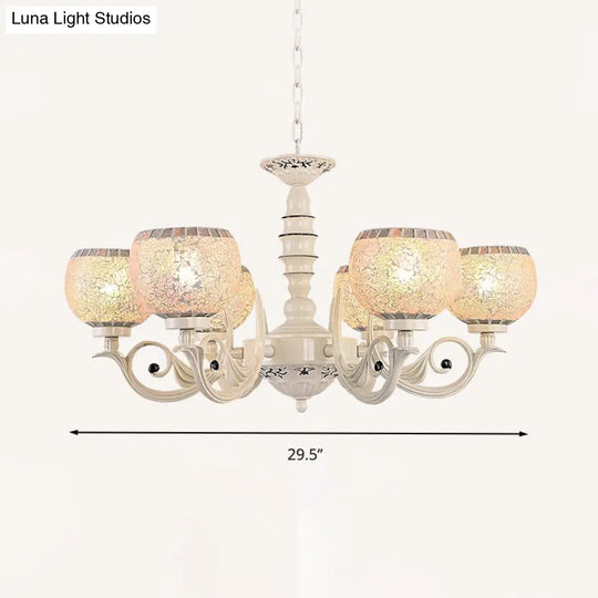 Tiffany Style Crackle Glass Ball Chandelier Pendant Light - White 3/5/8 Lights