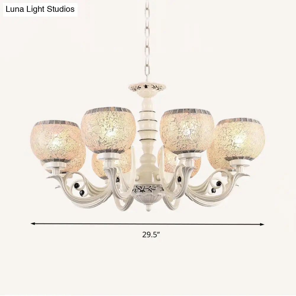 Tiffany Style Crackle Glass Ball Chandelier Pendant Light - White 3/5/8 Lights
