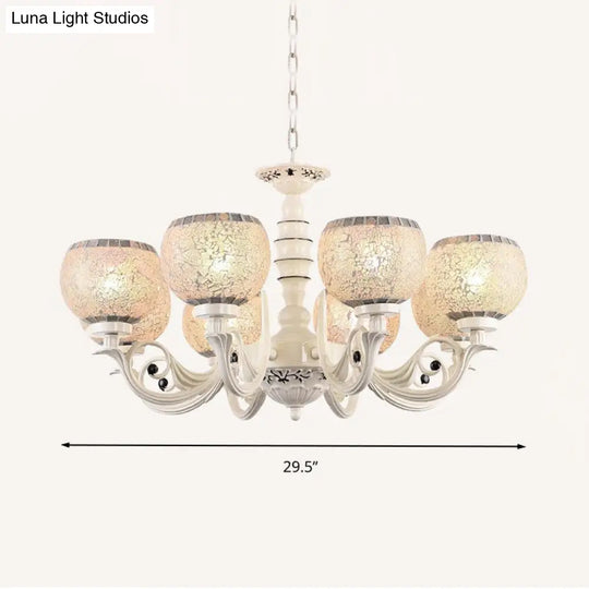 Tiffany Style Crackle Glass Ball Chandelier Pendant Light - White 3/5/8 Lights