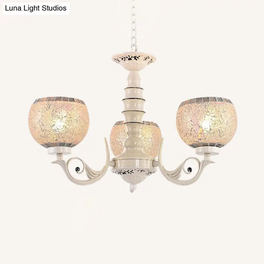 Tiffany Style Crackle Glass Ball Chandelier Pendant Light - White 3/5/8 Lights