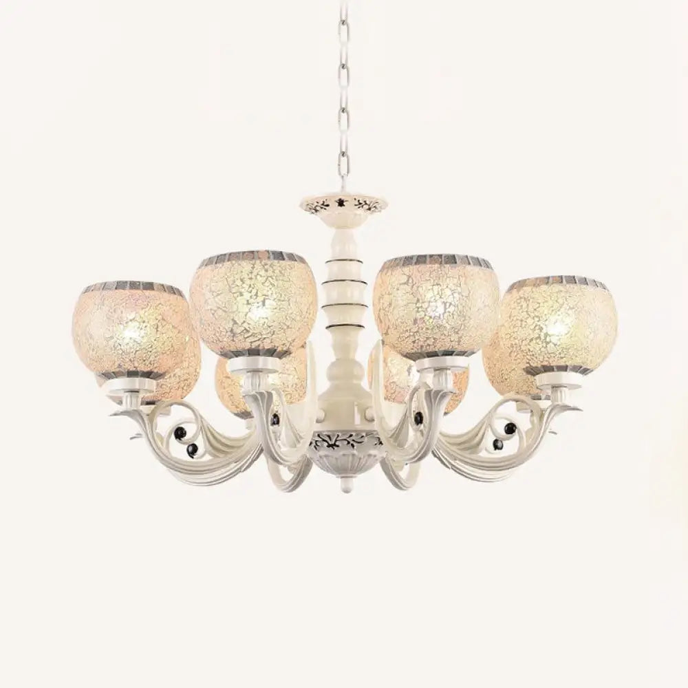 Tiffany Style Crackle Glass Ball Chandelier Pendant Light - White 3/5/8 Lights 8 /