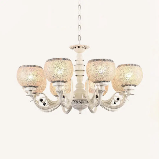 Tiffany Style Crackle Glass Ball Chandelier Pendant Light - White 3/5/8 Lights 8 /