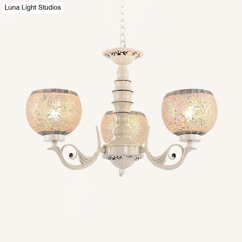 Tiffany Style Crackle Glass Ball Chandelier Pendant Light - White 3/5/8 Lights Suspension Lighting