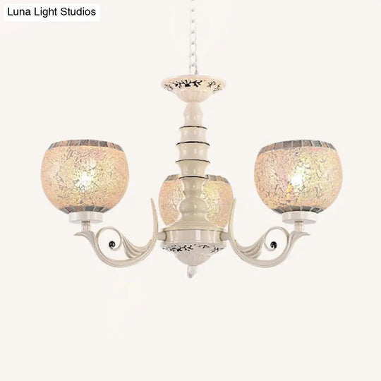 Tiffany Style Crackle Glass Ball Chandelier Pendant Light - White 3/5/8 Lights Suspension Lighting