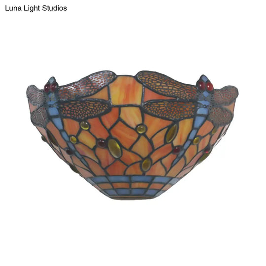 Tiffany Style Dragonfly Wall Sconce In Orange Stained Glass - 1-Light Lighting