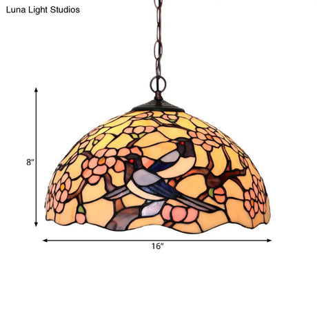 Tiffany-Style Floral Chandelier - 2 Red/Pink Stained Glass Lights for Kitchen
