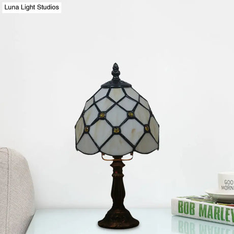 Tiffany Style Glass Nightstand Lamp - Bowl Shape 1 Light Beige/Red-Green-Pink Bedroom Table