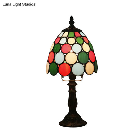 Tiffany Style Glass Nightstand Lamp - Bowl Shape 1 Light Beige/Red-Green-Pink Bedroom Table