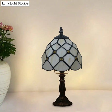 Tiffany Style Glass Nightstand Lamp - Bowl Shape 1 Light Beige/Red-Green-Pink Bedroom Table