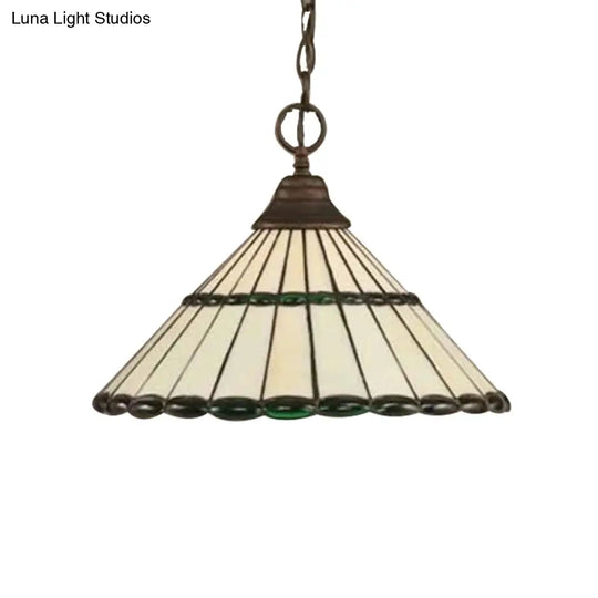 Tiffany-Style Hand Cut Glass Pendant Light Fixture - Brown/Green 1 Head