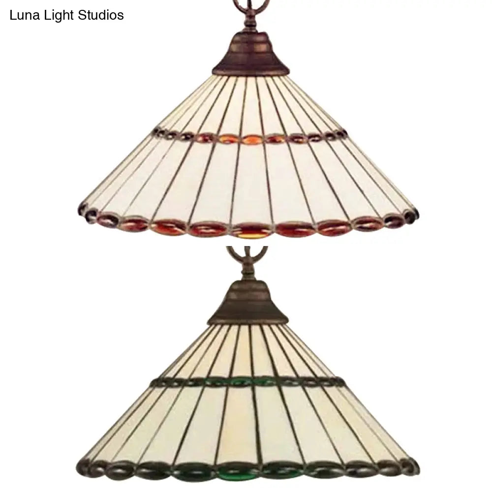 Tiffany-Style Hand Cut Glass Pendant Light Fixture - Brown/Green 1 Head