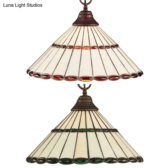 Tiffany-Style Hand Cut Glass Pendant Light Fixture - Brown/Green 1 Head