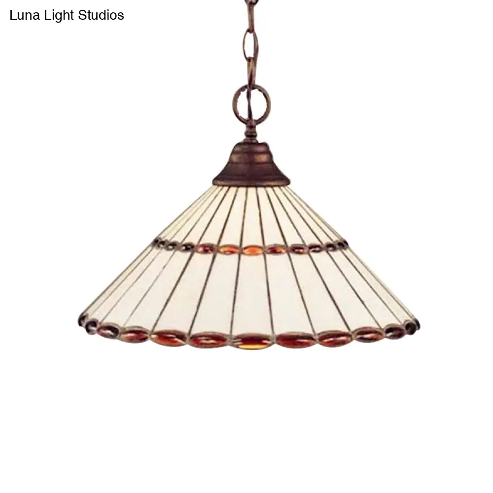 Tiffany-Style Hand Cut Glass Pendant Light Fixture - Brown/Green 1 Head