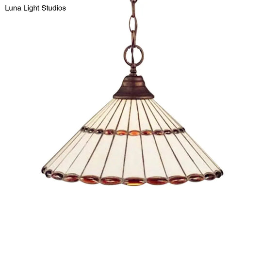 Tiffany-Style Hand Cut Glass Pendant Light Fixture - Brown/Green 1 Head