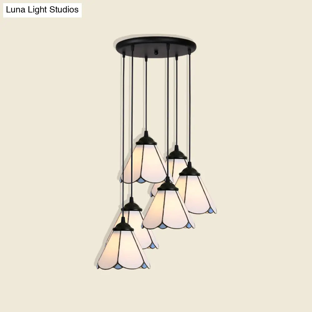 Handcrafted Tiffany Style Floral Pendant Ceiling Light Suspension Lamp For Dining Room 6 / White