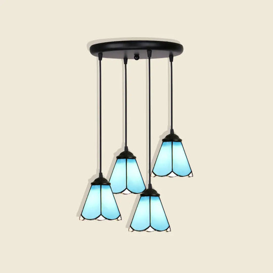 Tiffany Style Handcrafted Floral Art Glass Pendant Light For Dining Room Ceiling 4 / Blue