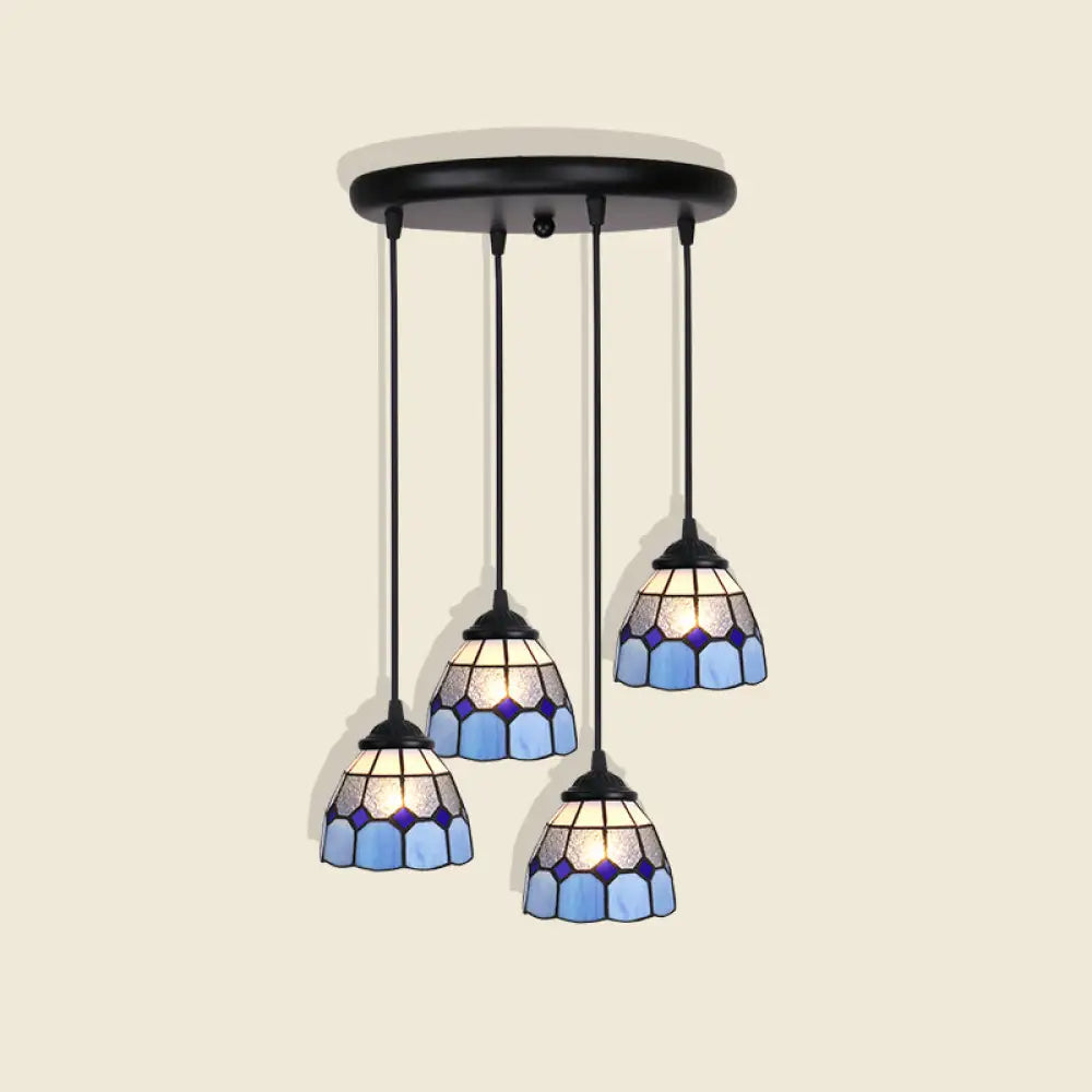 Tiffany Style Handcrafted Floral Art Glass Pendant Light For Dining Room Ceiling 4 / Blue