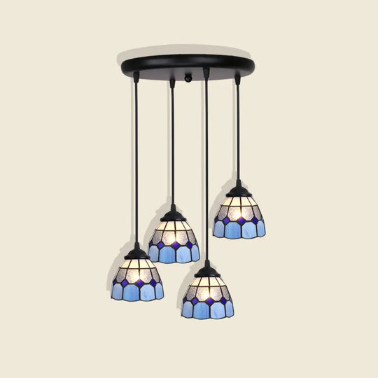 Tiffany Style Handcrafted Floral Art Glass Pendant Light For Dining Room Ceiling 4 / Blue