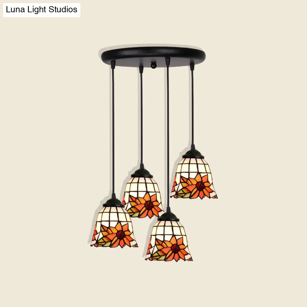 Handcrafted Tiffany Style Floral Pendant Ceiling Light Suspension Lamp For Dining Room 4 / Orange
