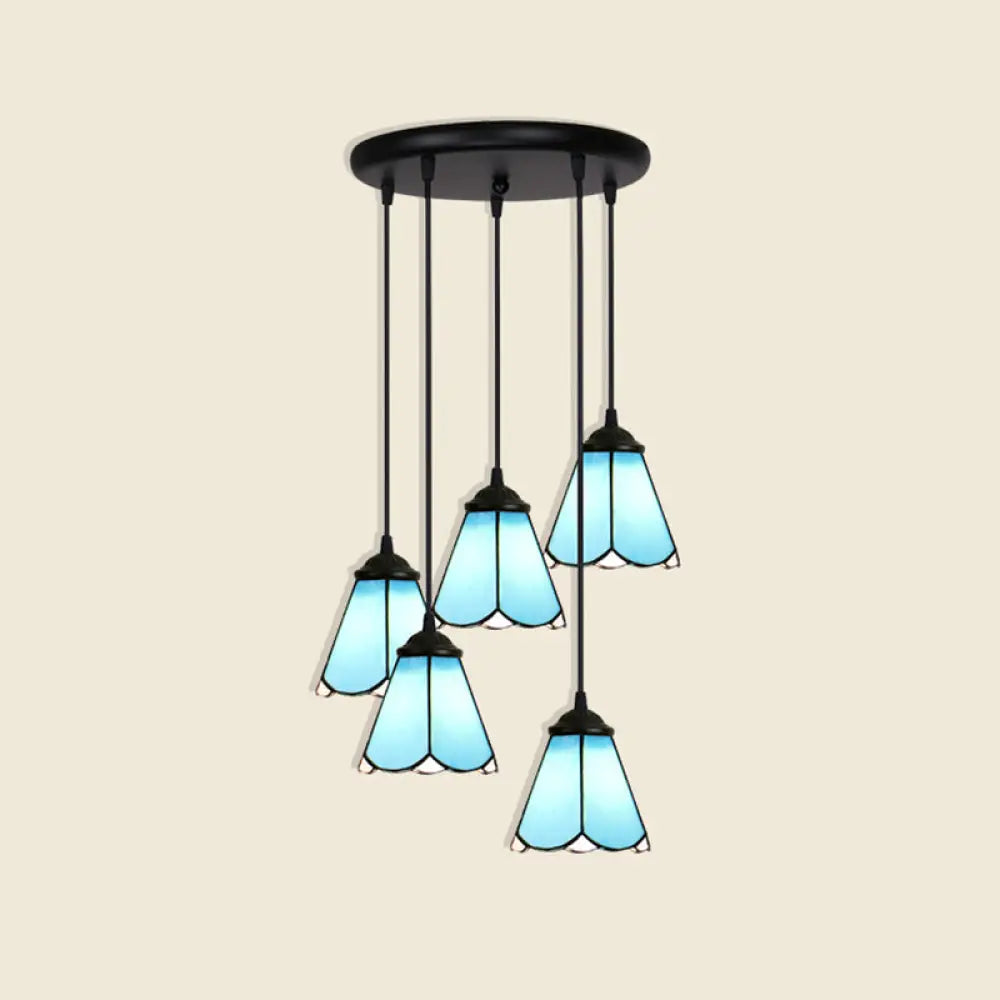 Tiffany Style Handcrafted Floral Art Glass Pendant Light For Dining Room Ceiling 5 / Blue