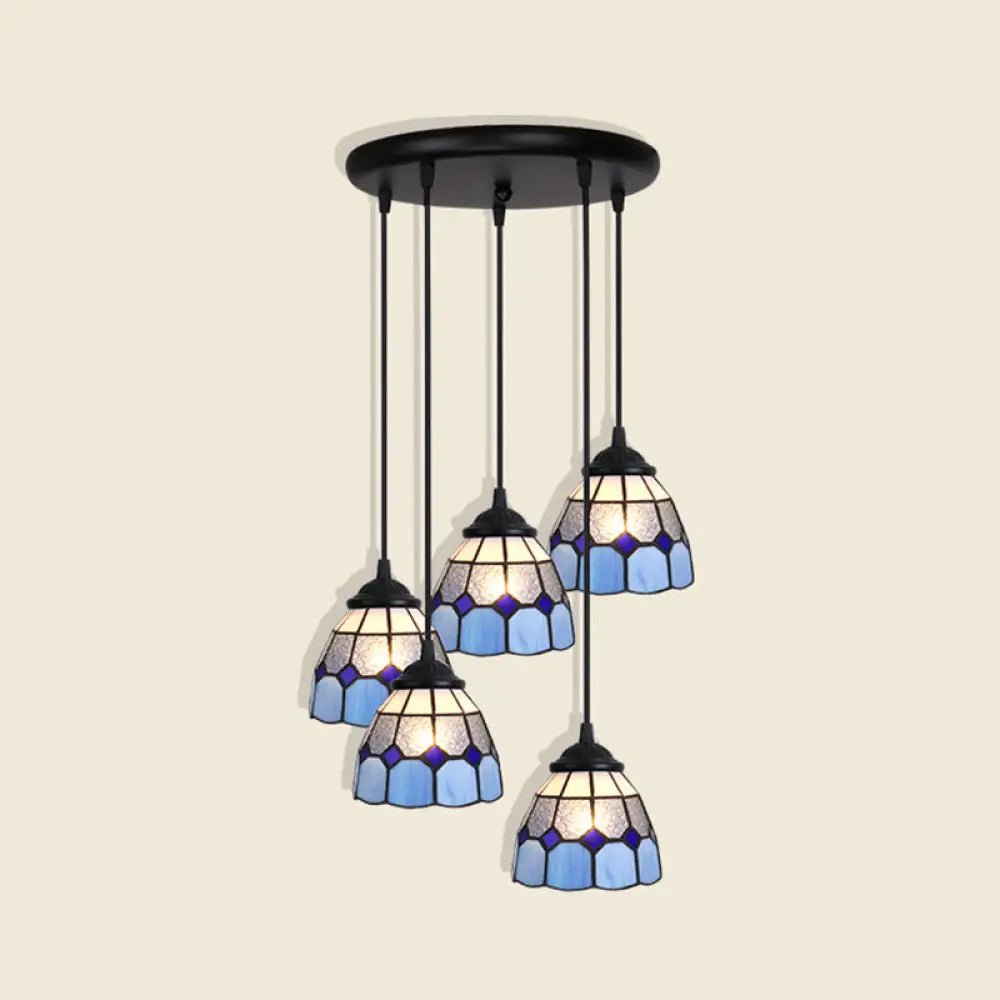 Tiffany Style Handcrafted Floral Art Glass Pendant Light For Dining Room Ceiling 5 / Blue