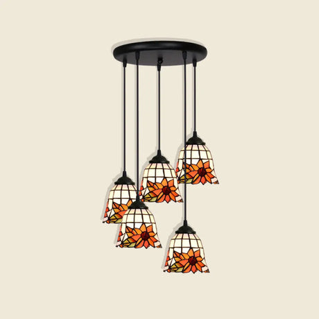Tiffany Style Handcrafted Floral Art Glass Pendant Light For Dining Room Ceiling 5 / Orange