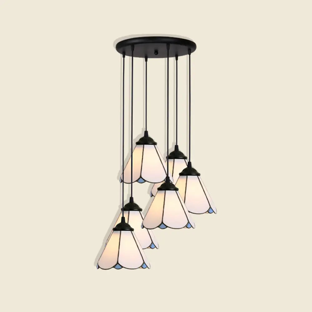Tiffany Style Handcrafted Floral Art Glass Pendant Light For Dining Room Ceiling 6 / White
