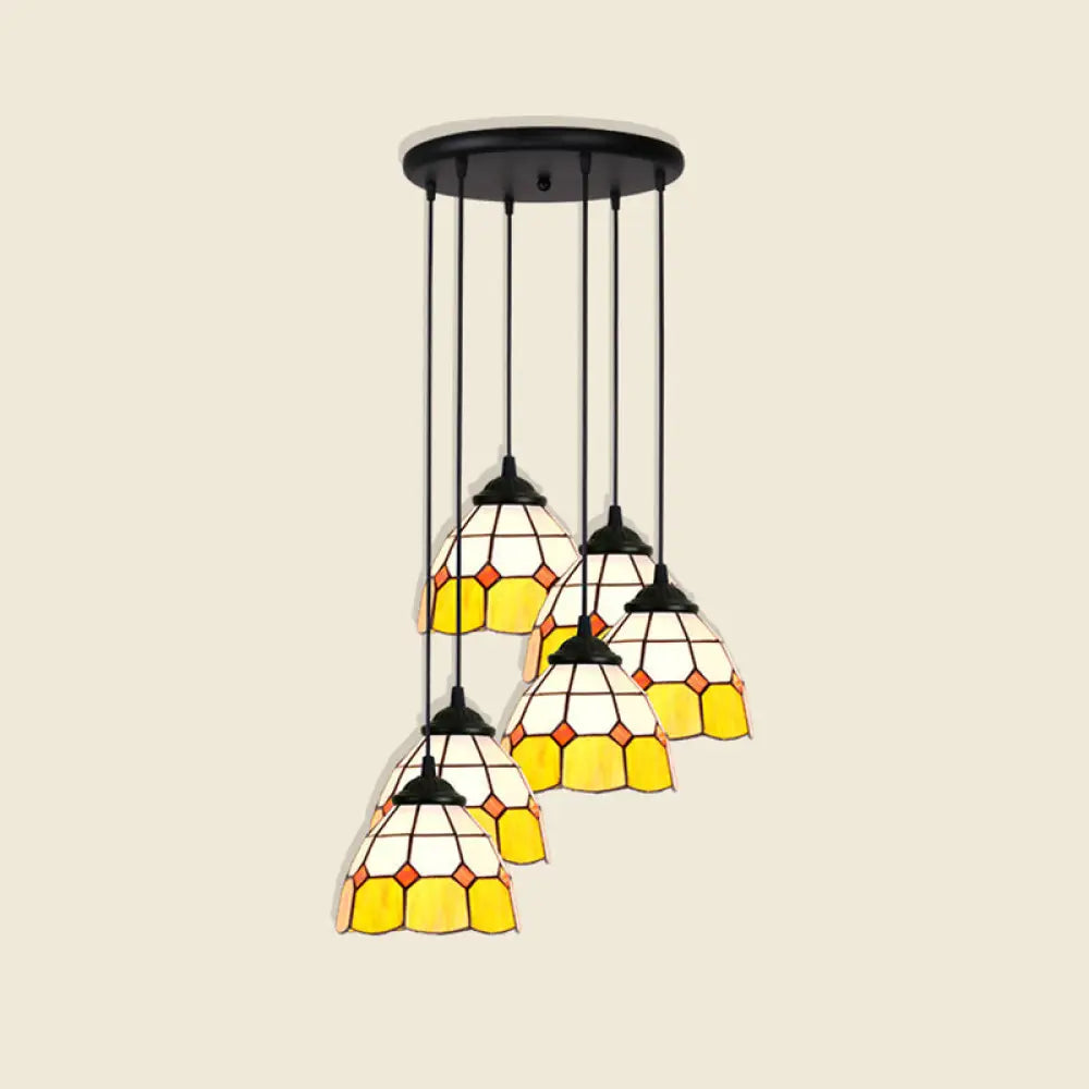 Tiffany Style Handcrafted Floral Art Glass Pendant Light For Dining Room Ceiling 6 / Yellow