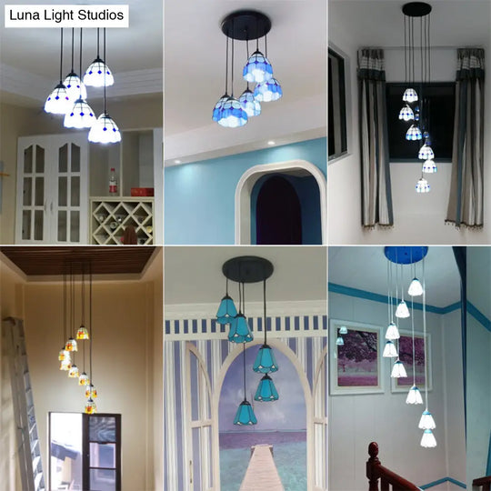 Handcrafted Tiffany Style Floral Pendant Ceiling Light Suspension Lamp For Dining Room