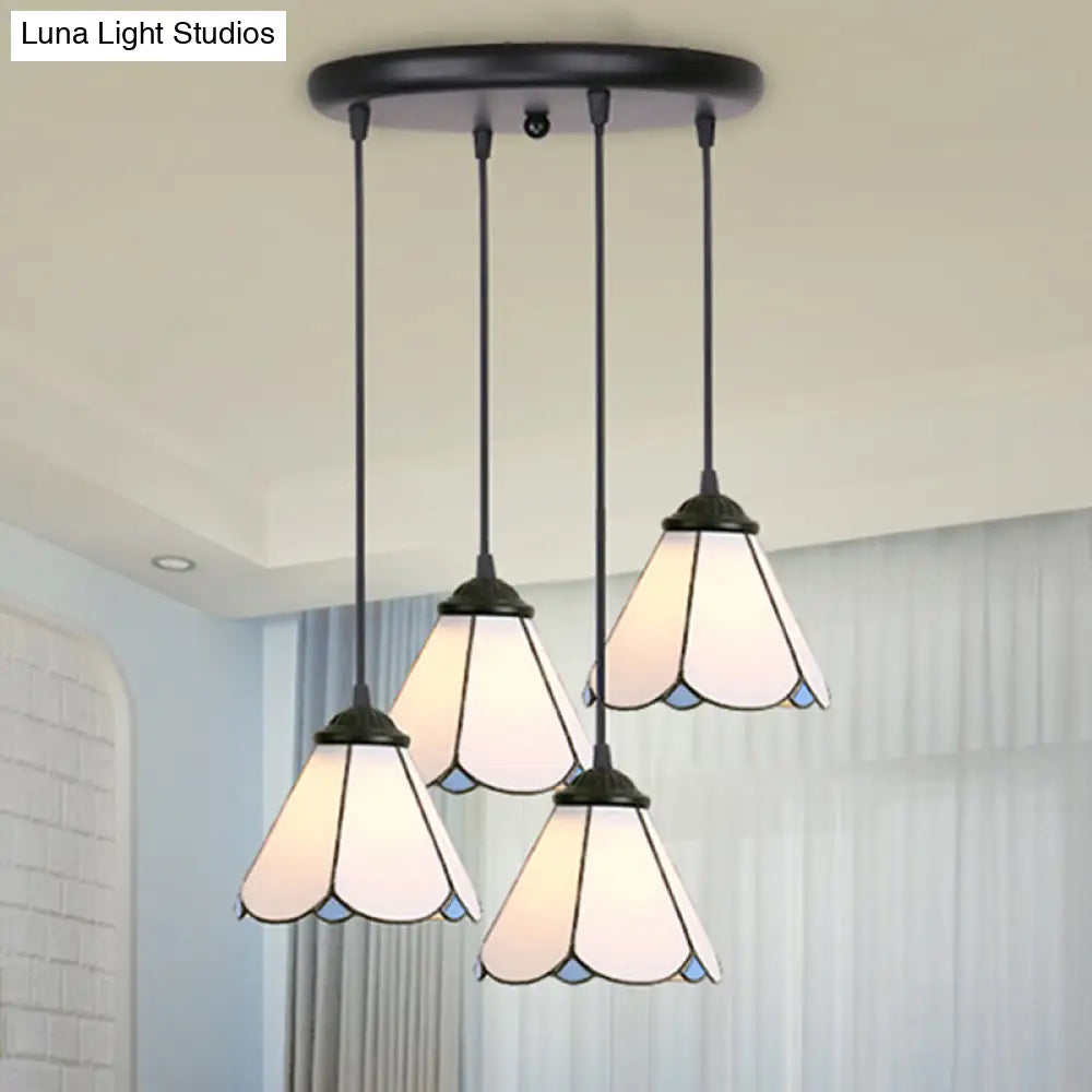 Tiffany Style Handcrafted Floral Art Glass Pendant Light For Dining Room Ceiling