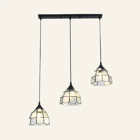 Tiffany-Style Handcrafted Glass Ceiling Lamp With Bell Design - 3-Bulb Suspension Light White /