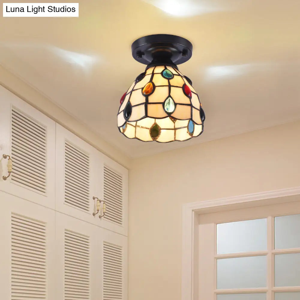 Tiffany Style Handcrafted Glass Ceiling Mounted Light - Shaded Semi Flush Mount 1 - Light Beige